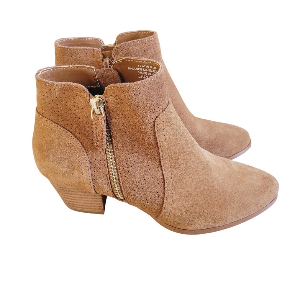 Violet & Red Carley Ankle Booties Suede‎ Leather Side Zip Perforated Detail 5.5M